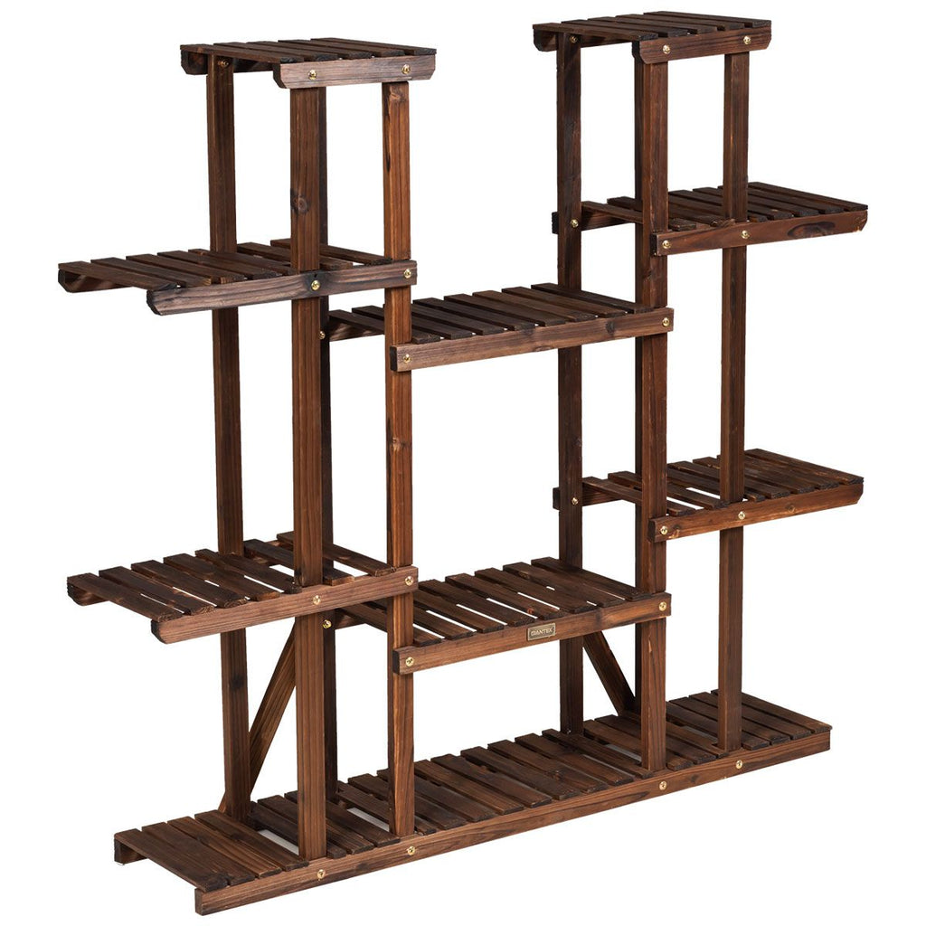 Hölzerner 9-Stufiger Pflanzenständer Blumenregal Pflanzenregal 125 X 25 X 114 Cm Braun